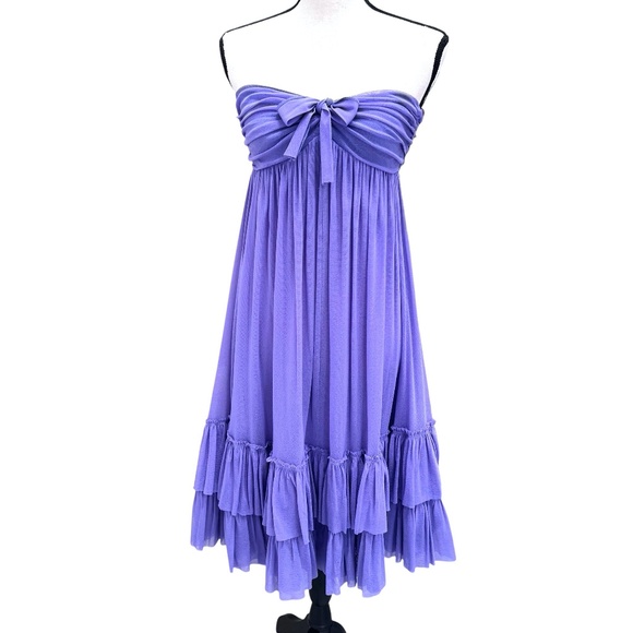 JEAN PAUL GAULTIER SOLEIL VINTAGE STRAPLESS PURPLE MESH TIERED RUFFLED DRESS - Picture 1 of 16